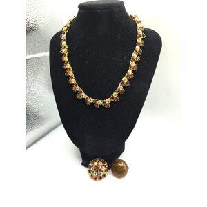 All Signed Trifari Topaz AB Necklace Demi Parure + Bonus Earrings Set